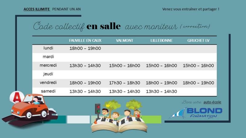 Horaires Code collectif avec Moniteur