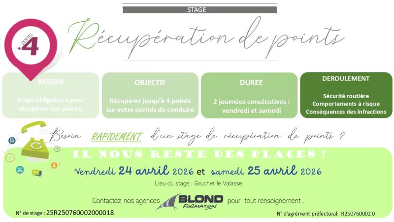 Stage de récupération de points Seine-Maritime : prochainement vendredi 24 et samedi 24 avril 2026